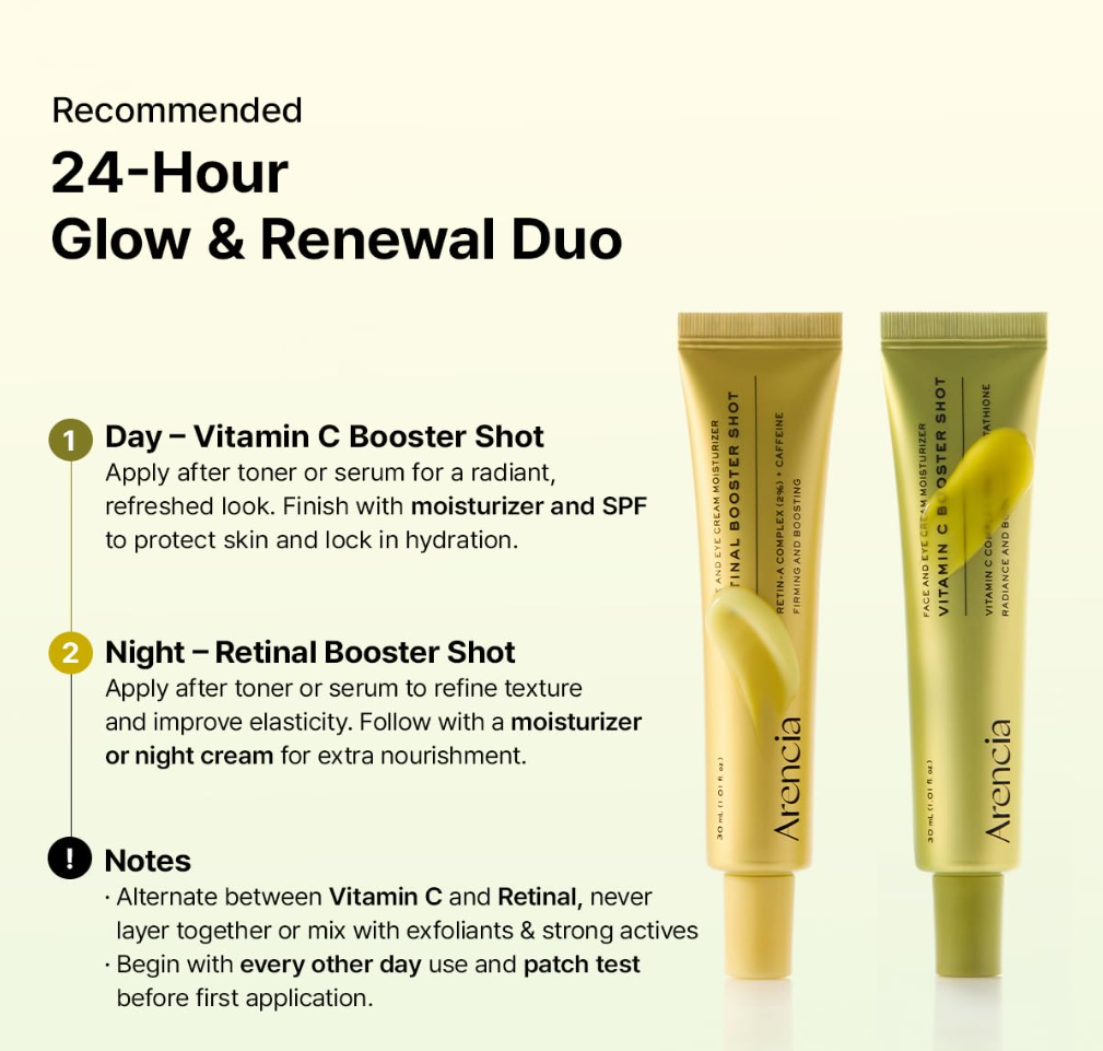 Arencia 24-Hour Glow & Renewal Duo – Vitamin C & Retinal Booster Shots